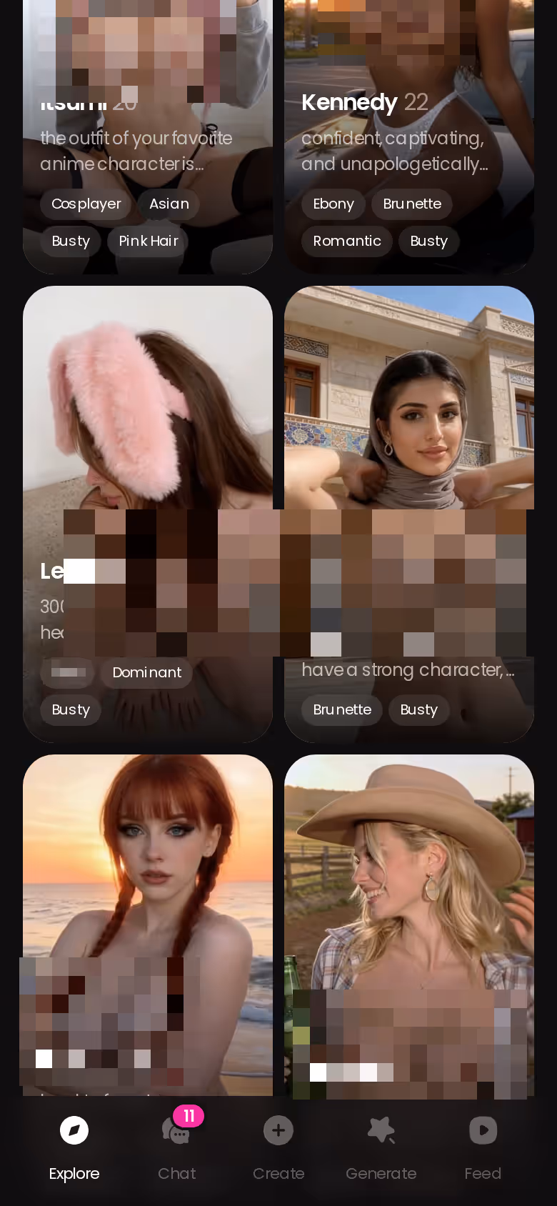 GoLove.ai Explore page on mobile showing realistic AI characters